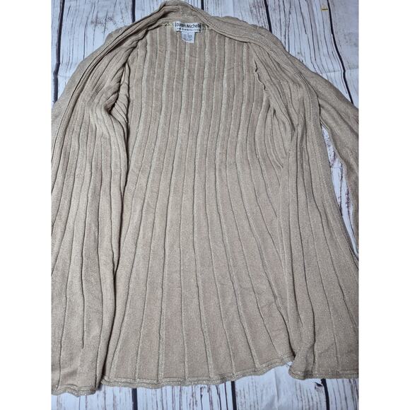 Lauren Michelle Metallic Gold Ribbed Knit Open-Front Duster Cardigan Women Small - Picture 6 of 7